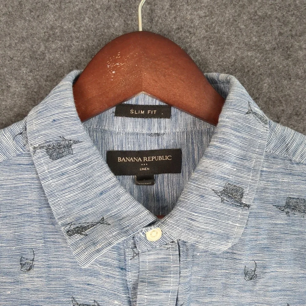 Banana Republic Mens Large Slim Fit Linen Short‎ Sleeve Shirt